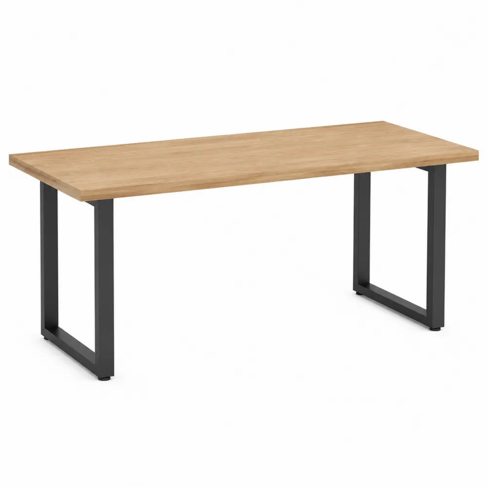 Bureau rectangulaire 160 x 80 x 75 cm plateau mélaminé chêne clair pieds acier noir