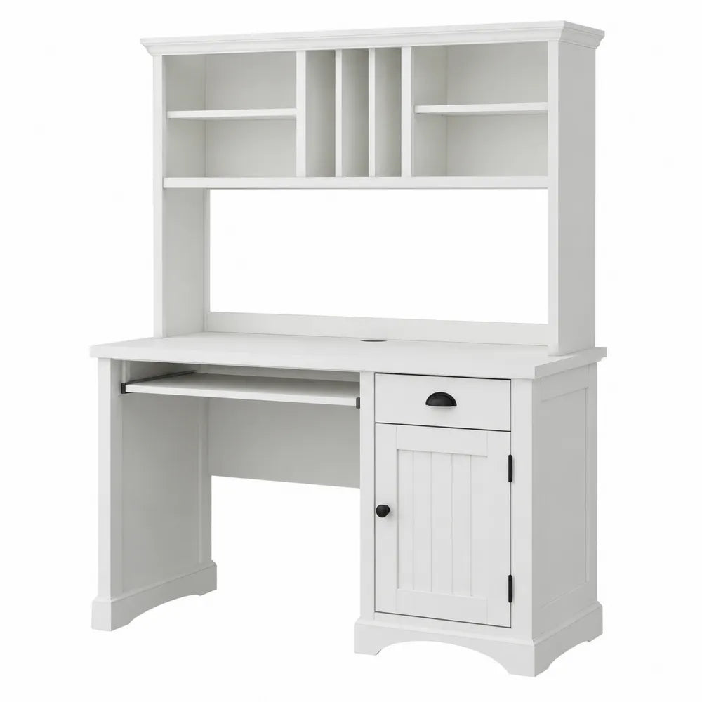 Bureau avec bibliothèque haute en MDF blanc avec tiroir placard et tablette clavier 120 cm x 55 cm x 180 cm