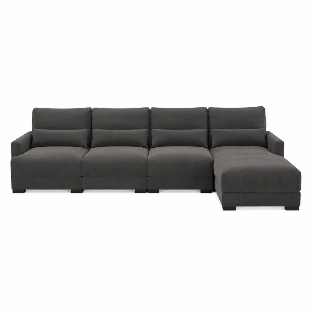 Canapé modulaire d’angle 4 places 320 x 160 x 85 cm en tissu polyester côtelé gris anthracite avec méridienne droite