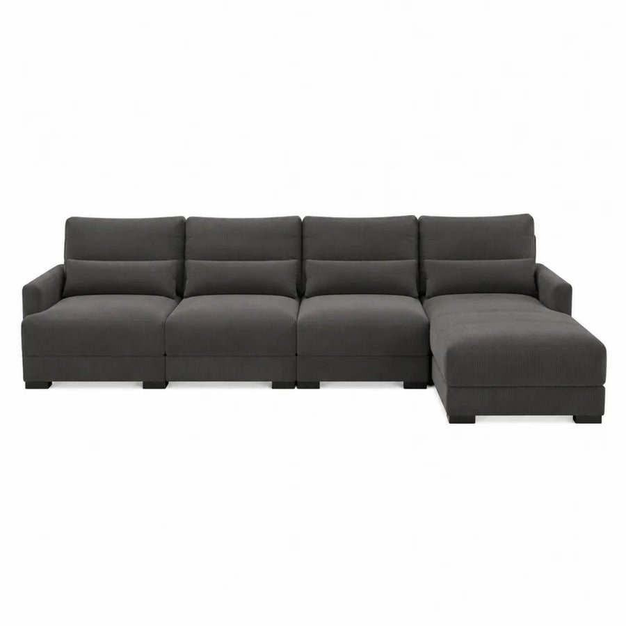 Canapé modulaire d’angle 4 places 320 x 160 x 85 cm en tissu polyester côtelé gris anthracite avec méridienne droite