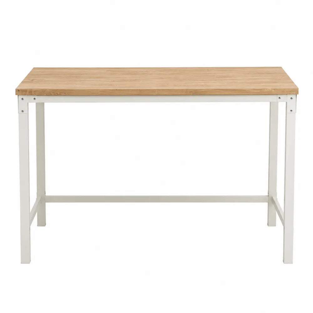 Bureau rectangulaire plateau mélaminé effet chêne structure acier peint blanc 120 cm x 60 cm x 75 cm