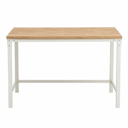 Bureau rectangulaire plateau mélaminé effet chêne structure acier peint blanc 120 cm x 60 cm x 75 cm