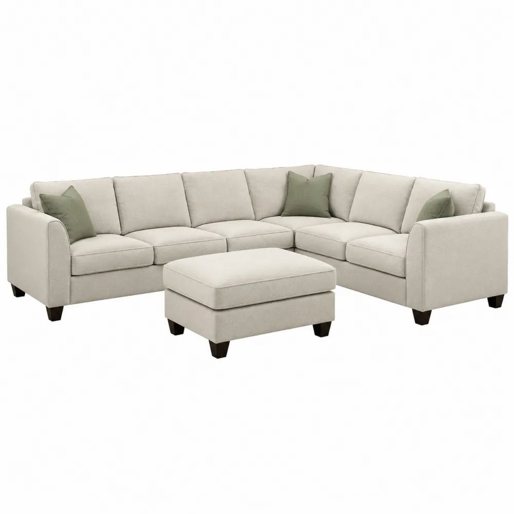 Canapé modulaire d’angle avec méridienne et pouf de rangement en tissu polyester beige 300 x 200 x 85 cm