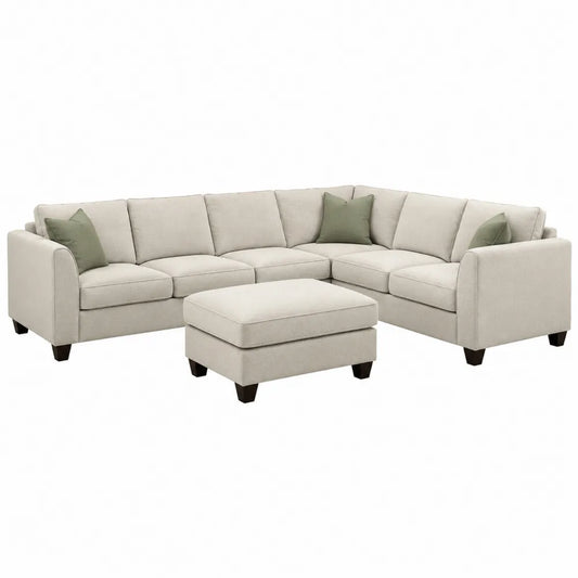 Canapé modulaire d’angle avec méridienne et pouf de rangement en tissu polyester beige 300 x 200 x 85 cm