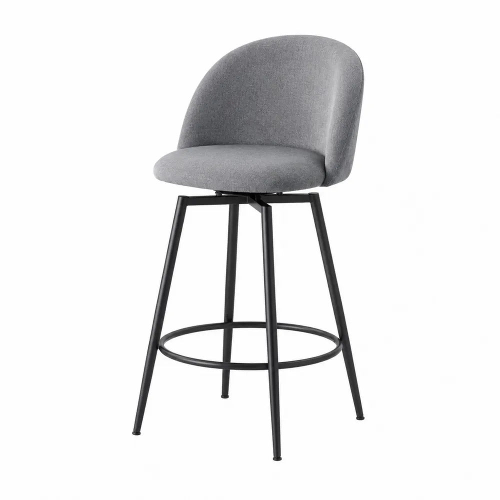 Tabouret de bar pivotant 52 x 52 x 97 cm assise en polyester gris dossier rembourré structure en acier noir avec repose-pieds circulaire