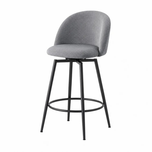 Tabouret de bar pivotant 52 x 52 x 97 cm assise en polyester gris dossier rembourré structure en acier noir avec repose-pieds circulaire