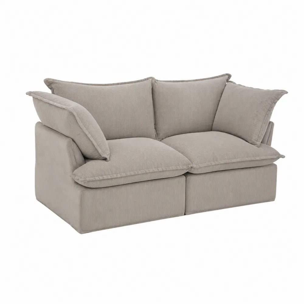 Canapé 2 places en velours côtelé polyester gris avec coussins amovibles 180 cm x 96 cm x 86 cm