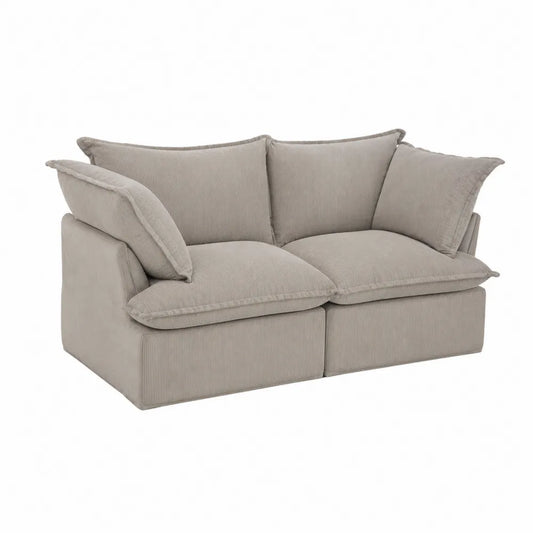 Canapé 2 places en velours côtelé polyester gris avec coussins amovibles 180 cm x 96 cm x 86 cm