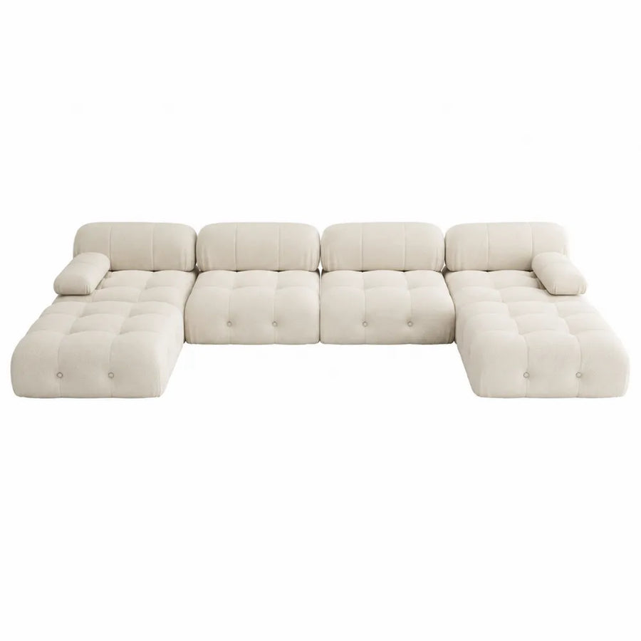 Canapé modulaire panoramique en U 6 places en tissu polyester beige 330 x 170 x 80 cm
